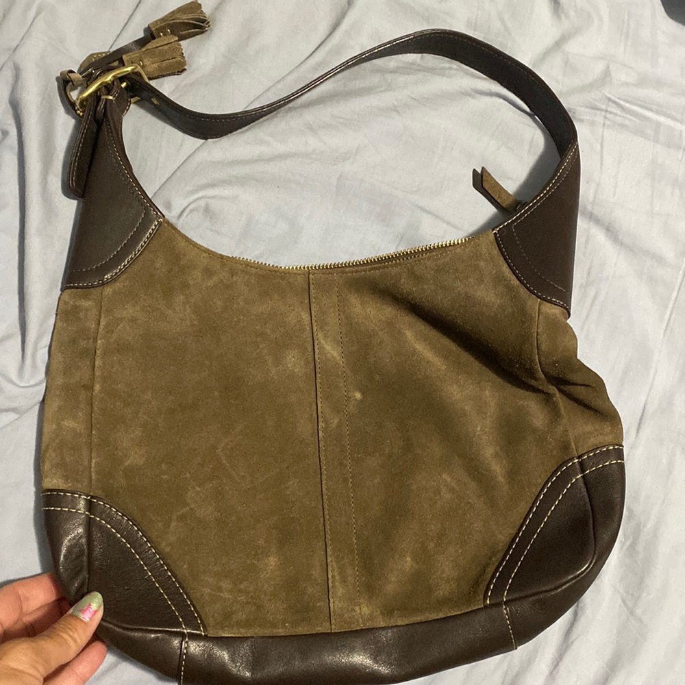 Suede and leather shoulder bag